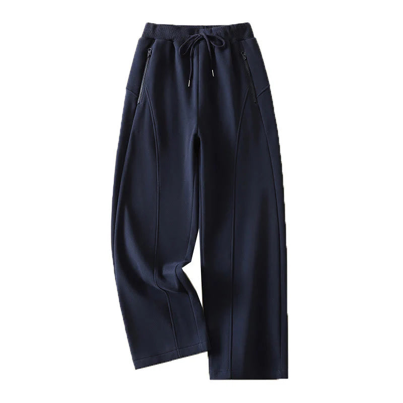 Buddha Stones Midnightblue Zipper Thermal Fleece-lined Women's Wide Leg Pants With Pockets