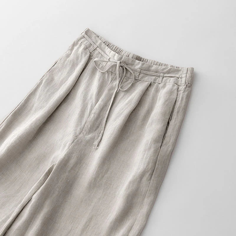Buddha Stones Casual Solid Color Rope Women's Cotton Pants With Pockets