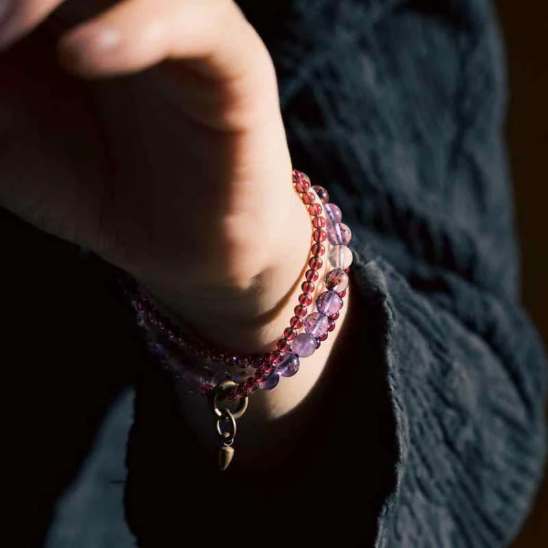 Buddha Stones Retro 6mm Amethyst 4mm Garnet Multilayer Balance Bracelet