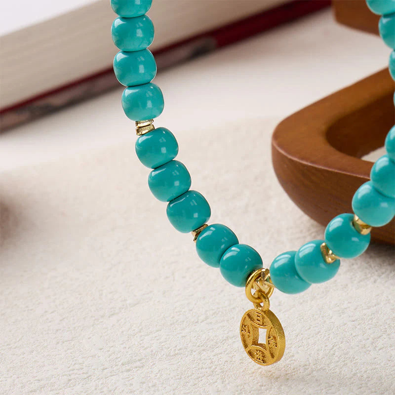 Buddha Stones Copper Coins Charm Imitation Turquoise Bracelet
