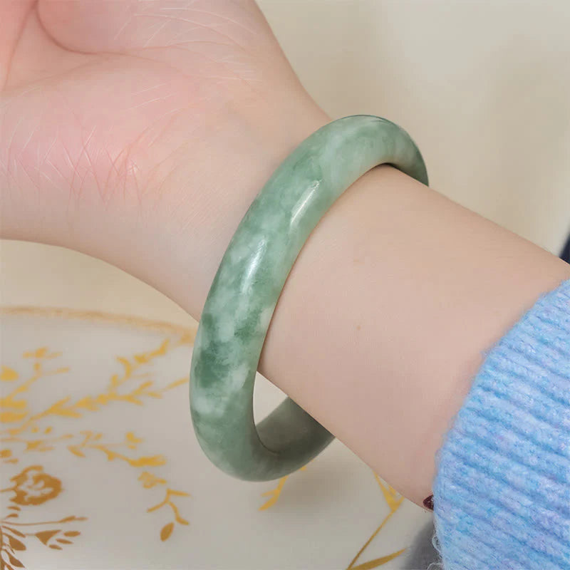 Buddha Stones Natural Jade Simple Design Prosperity Cuff Bangle Bracelet