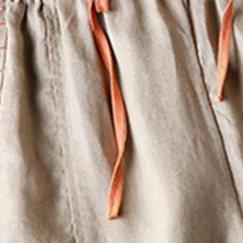Buddha Stones Casual Cotton Slit Hem Women's 7-8 Length Wide Leg Pants With Pockets
