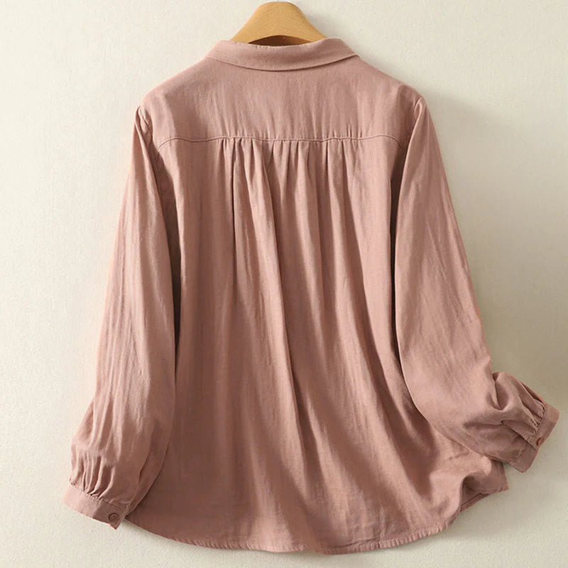 Buddha Stones Embroidered Flower Vine Pattern Long Sleeve Women's Lapel Shirt
