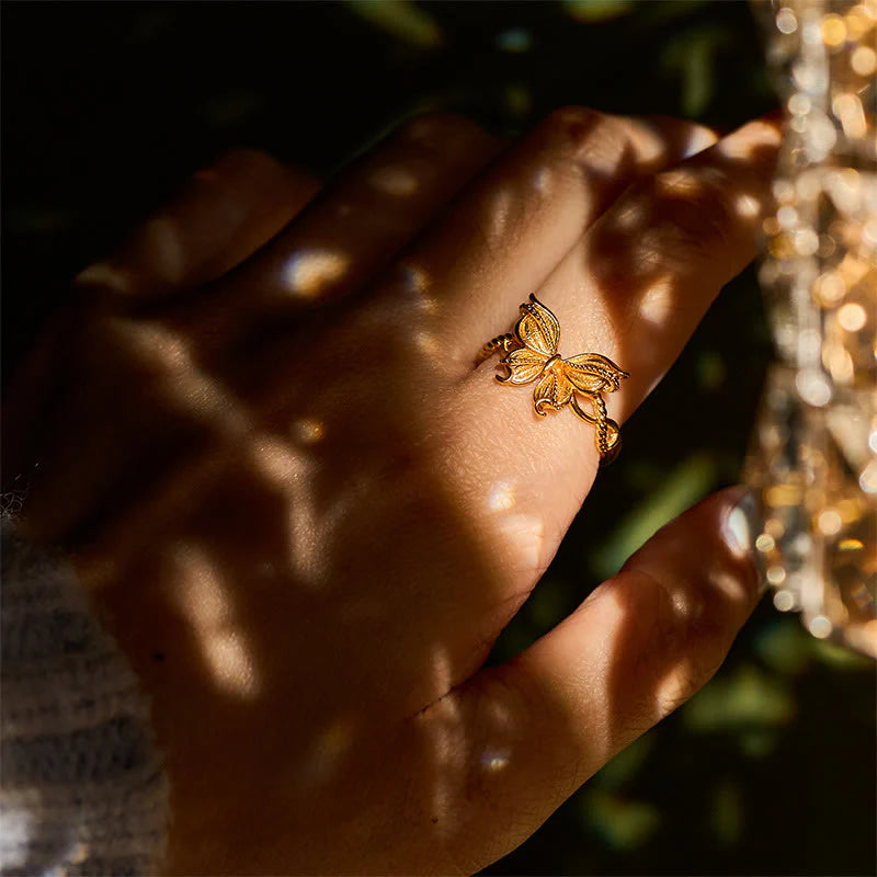 Buddha Stones 24k Gold Plated Brass Butterfly Symbol Adjustable Love Ring
