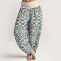 Buddha Stones Cotton Softly Colored Flower Leaf Pattern Women's Elastic Waist Harem Pants