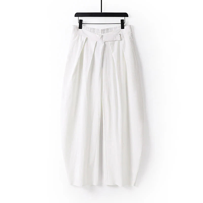 Buddha Stones Plain Straight Leg Zipper Design Men's Cotton Linen Pants With Pockets
