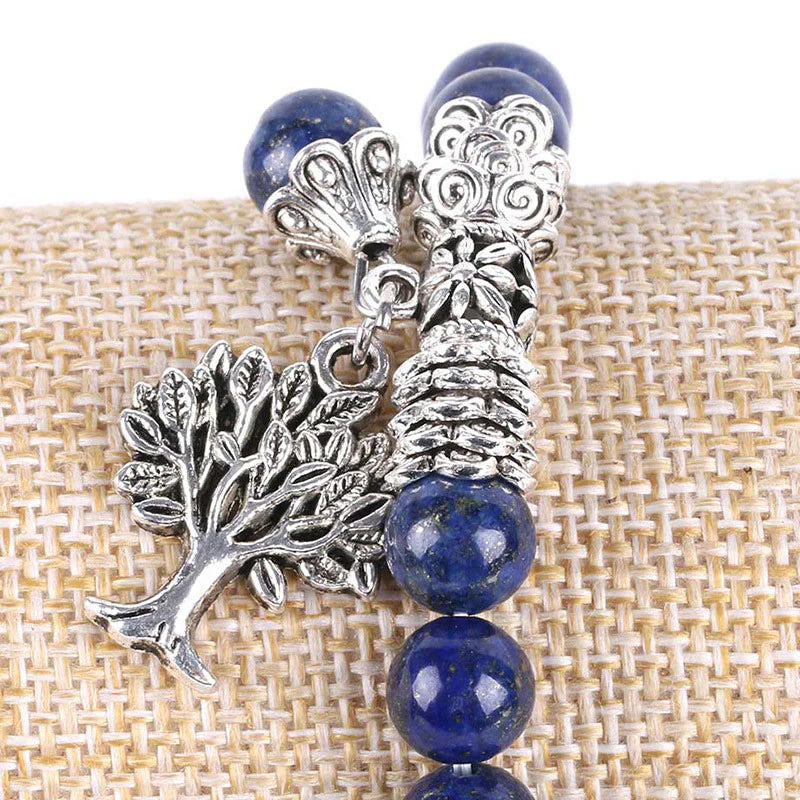 Buddha Stones Natural Gemstone Tree of Life Lucky Charm Stretch Bracelet