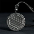 Buddha Stones Flower of Life Carving Design Authentic Shungite Stone Protection Necklace Pendant
