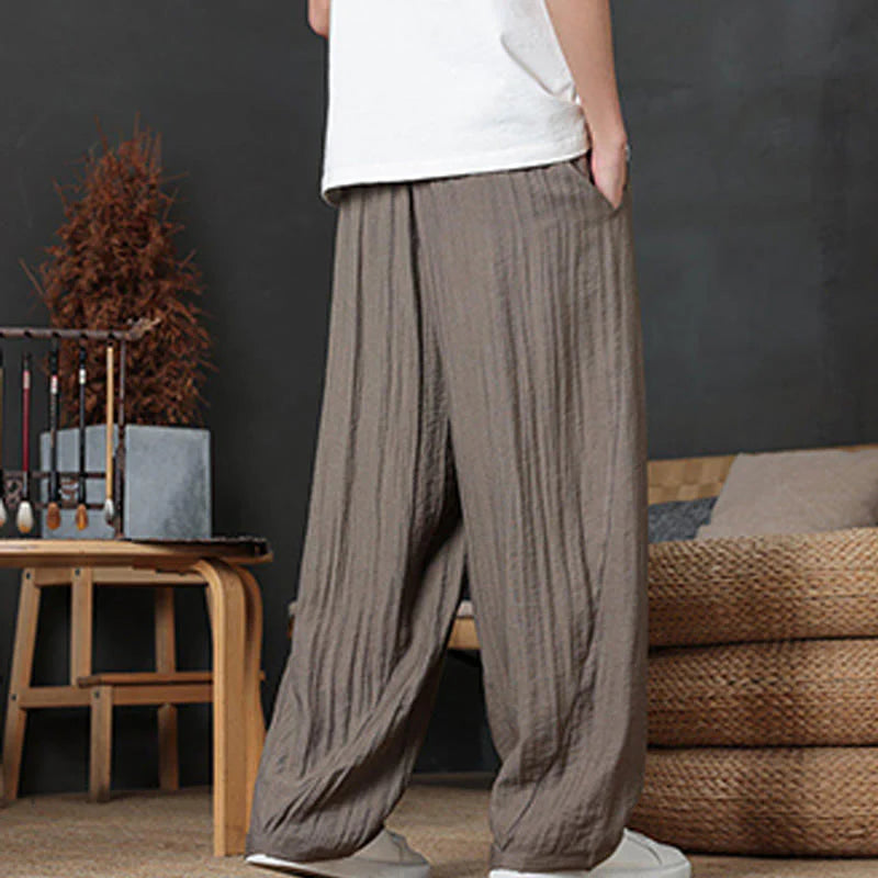 Buddha Stones Casual Plain Color Drawstring Design Men's Pants With Pockets