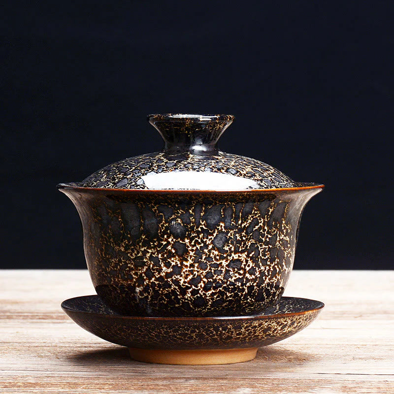 Buddha Stones Vintage Kiln Change Design Ceramic Gaiwan Sancai Teacup Kung Fu Tea Cup And Saucer With Lid (Extra 35% Off | USE CODE: FS35)