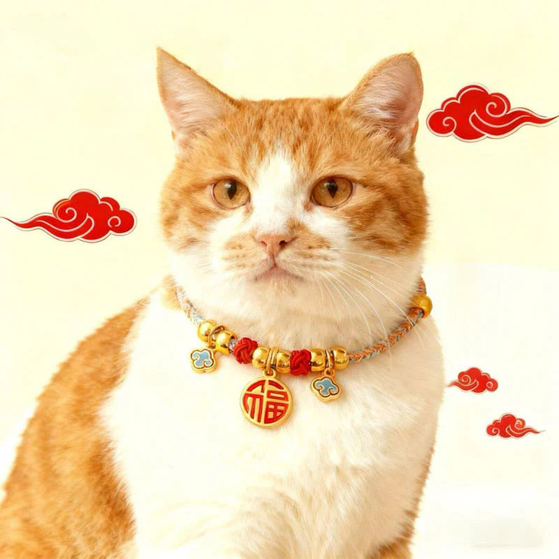 Buddha Stones Colorful String Bead Plaited Fu Character Protection Adjustable Cats Dogs Pet Collar