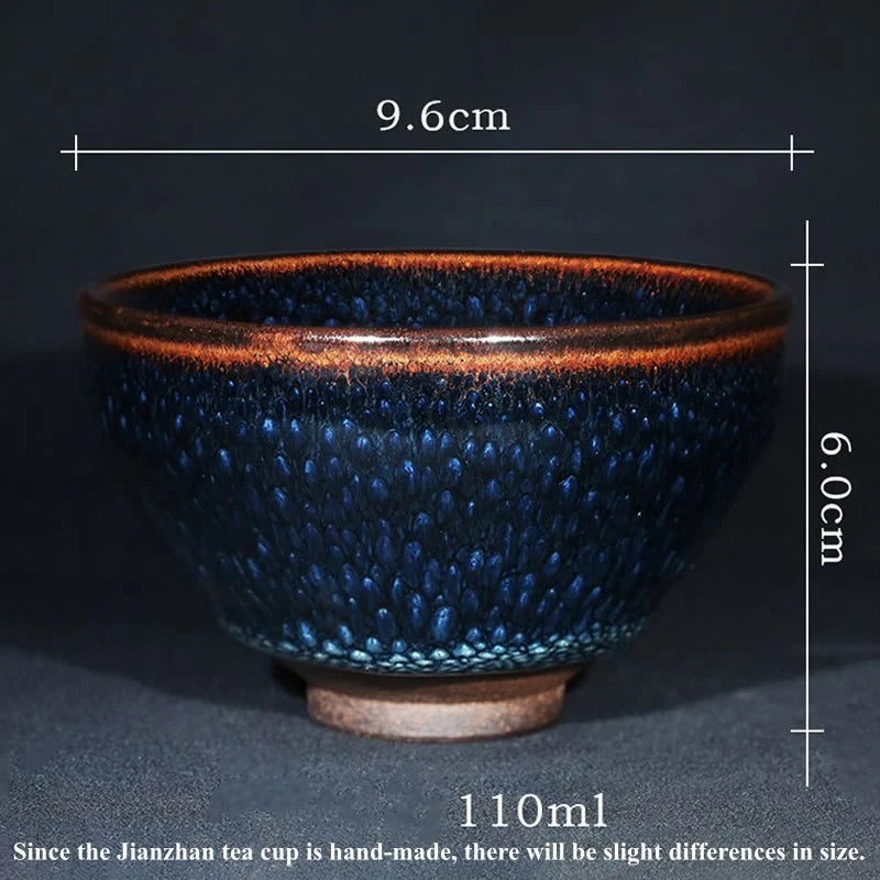Buddha Stones Handmade Blue Francolinus Spot Chinese Jianzhan Ceramic Teacup Kung Fu Tea Cup Bowl