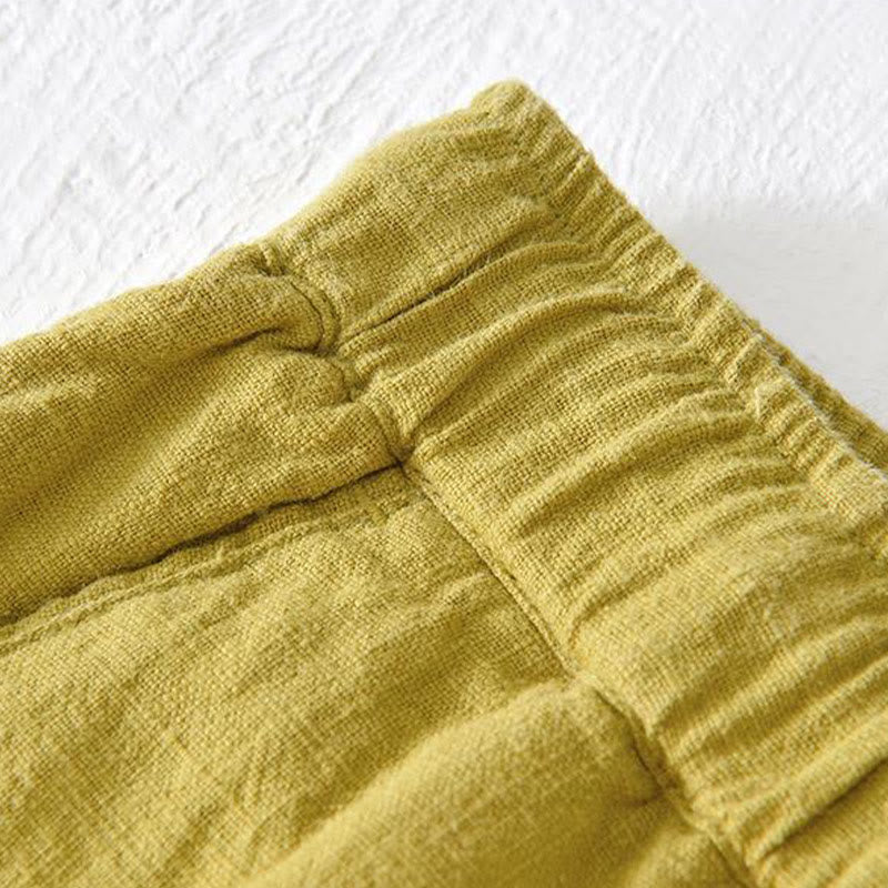 Buddha Stones Summer Solid Color Drawstring Elastic Waist Men's Cotton Linen Shorts With Pockets