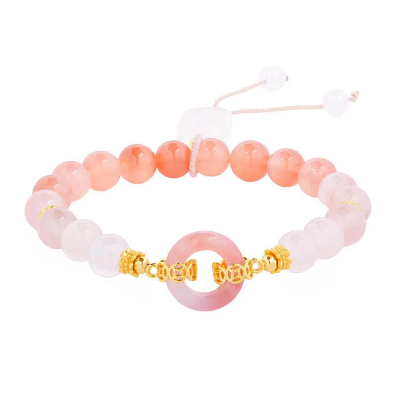 Buddha Stones 925 Sterling Silver Red Agate White Chalcedony Peace Buckle Confidence Bracelet