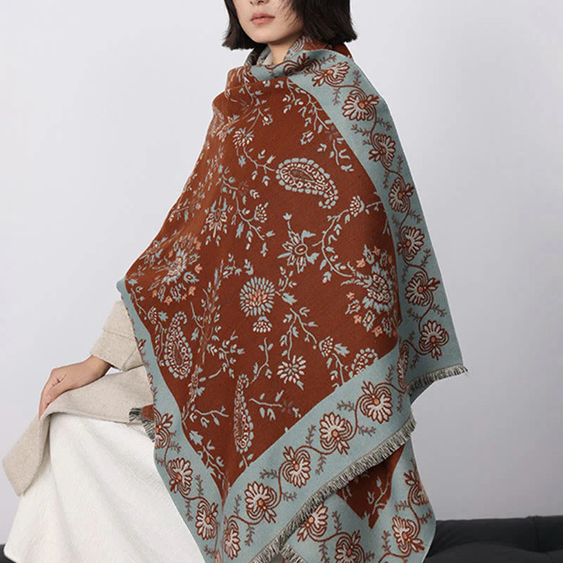 Buddha Stones Thickened Winter Paisley Flowers Vines Pattern Soft Scarf Shawl