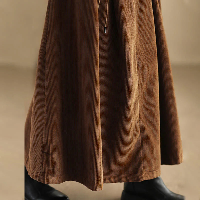 Buddha Stones Women's Plain Corduroy 7-8 Length Skirt With Pockets