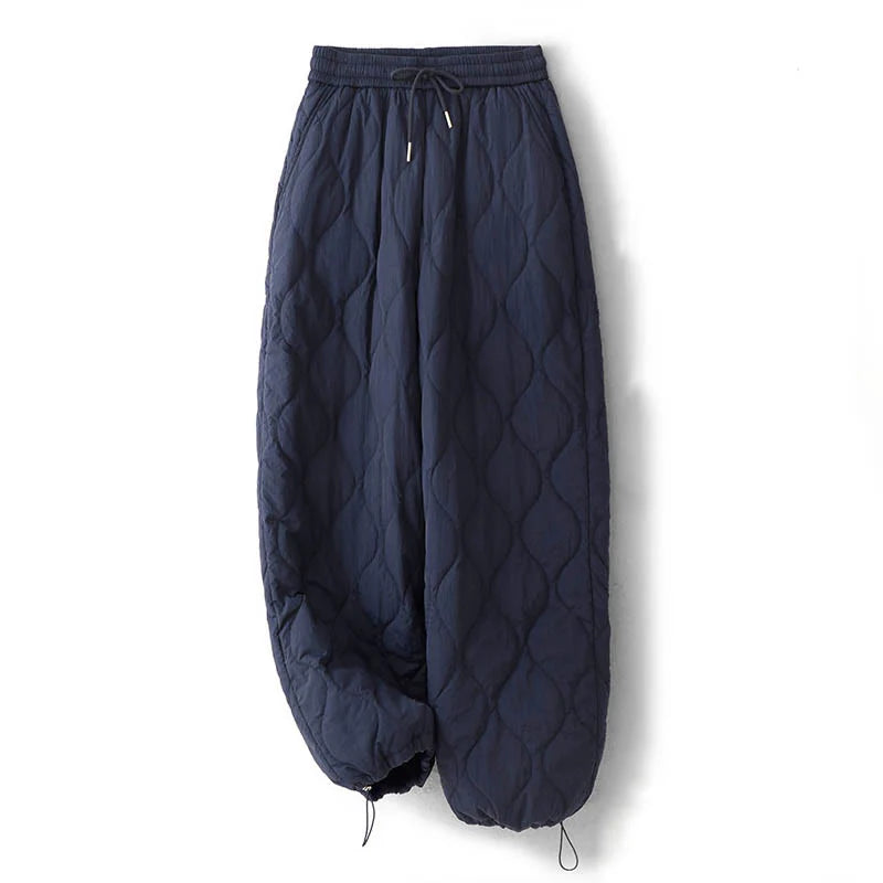 Buddha Stones Women's Plain Elastic Cuff Design Drawstring Thermal Thickened Pants With Pockets