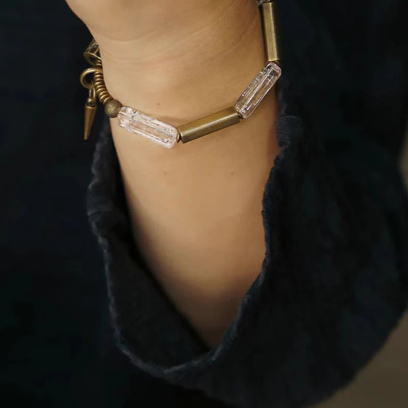 Buddha Stones Copper Square White Crystal Luck Bracelet