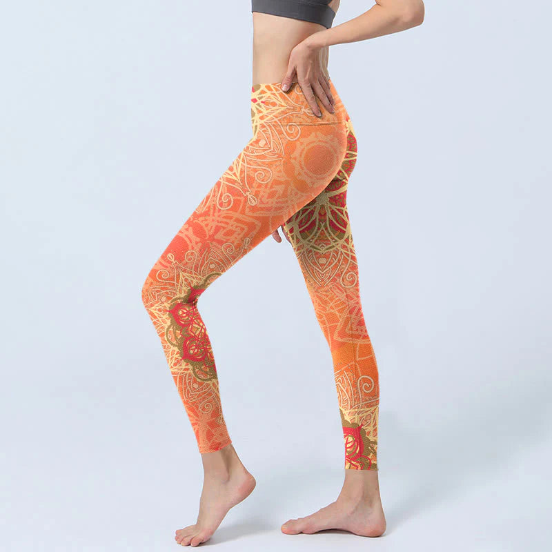 Buddha Stones Symmetrical Geometric Pattern Print Gym Leggings Women's Yoga Pants