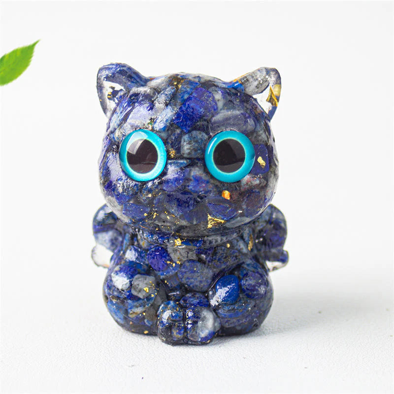 Buddha Stones Cute Cat Lazurite Lapis Lazuli Amethyst Black Obsidian Aquamarine Crystal Resin Positive Home Decoration