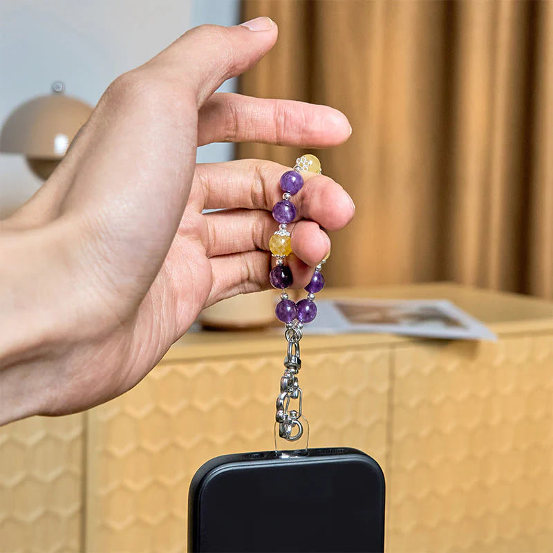 Buddha Stones Natural Amethyst Citrine Positive Key Chain Bag Hanging Decoration