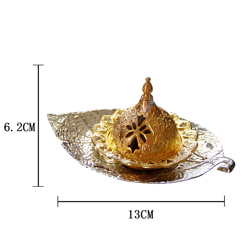 Buddha Stones Tibetan Gold Mini Leaf Coaster Meditation Incense Burner