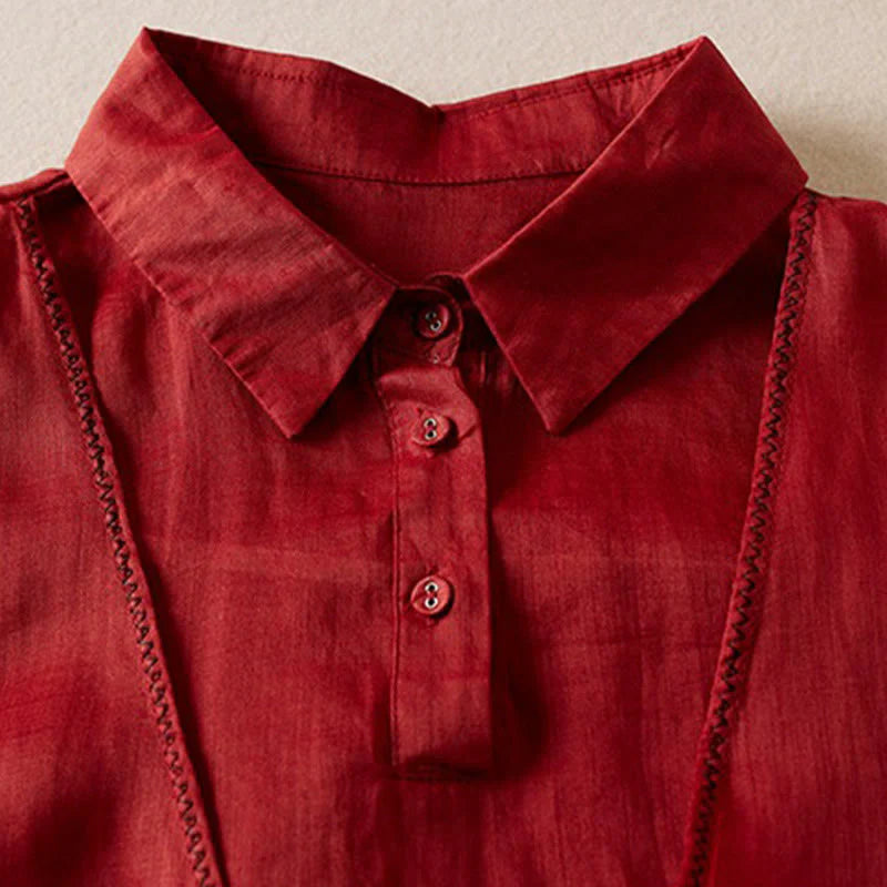 Buddha Stones Retro Plain Fake Two Pieces Button Half Sleeve Design Women's Cotton Linen Shirt