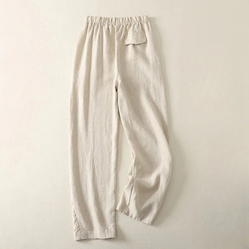 Buddha Stones Daily Plain Simple Design Cotton Linen Women's Pants With Pockets