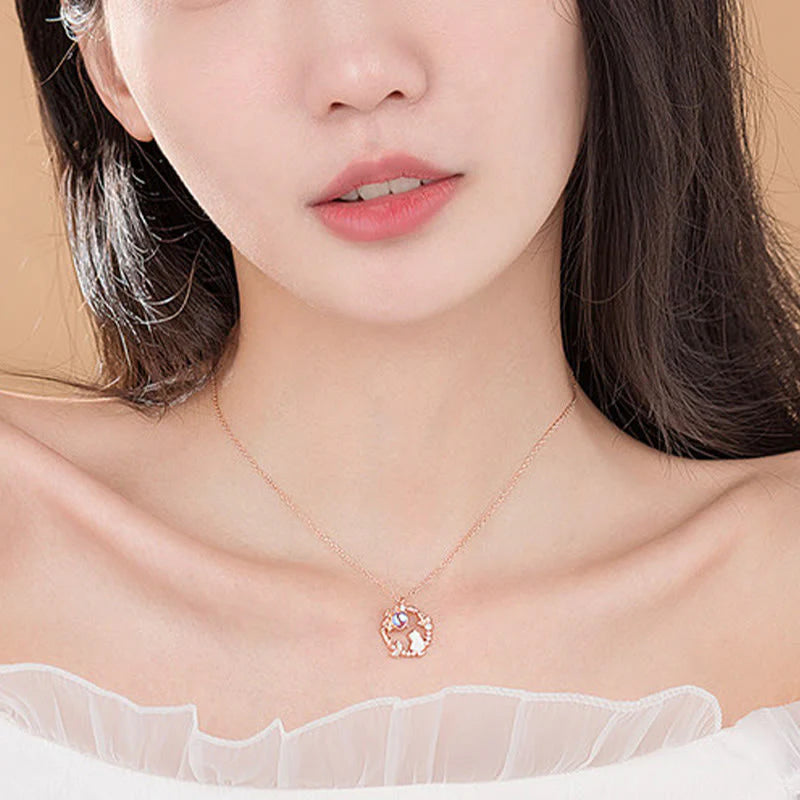 Buddha Stones 925 Sterling Silver Cat Flower Blessing Earrings Bracelet Necklace Pendant