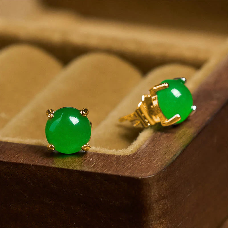 Buddha Stones Jade 925 Sterling Silver Abundance Earrings