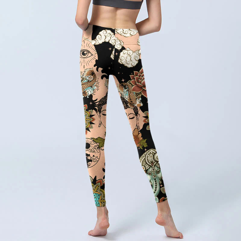 Buddha Stones Lotus Ganesh Mandala Evil Eye Koi Fish Yin Yang Shape Gym Leggings Women's Yoga Pants