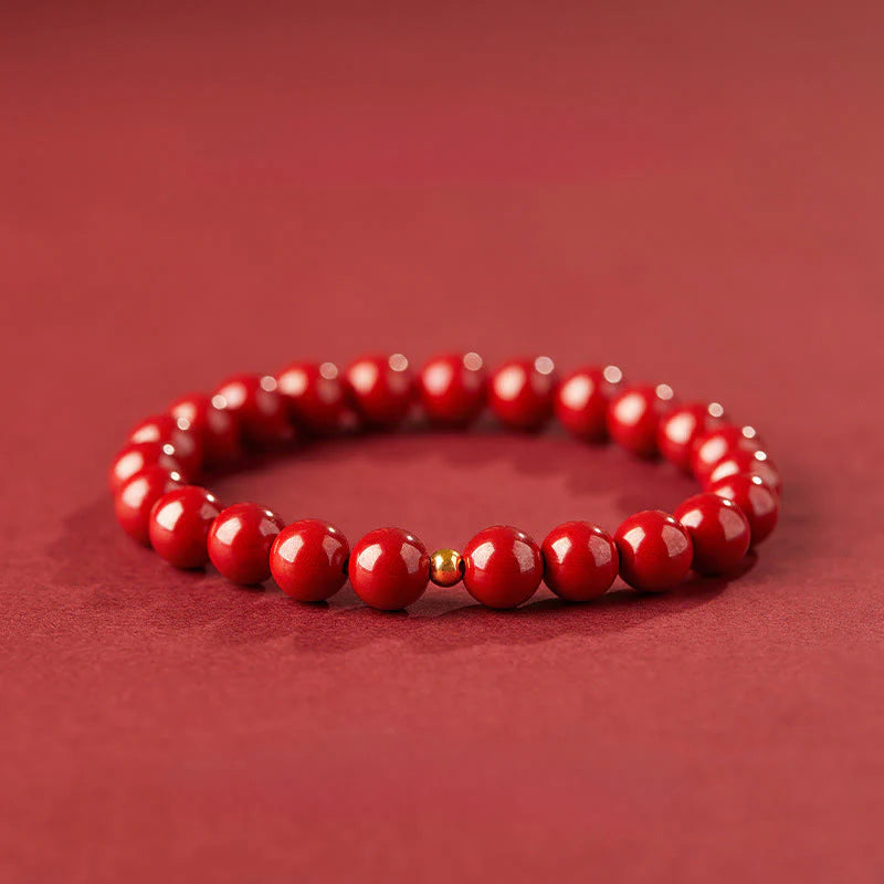 Buddha Stones 999 Gold Cinnabar Simple Design Concentration Bracelet