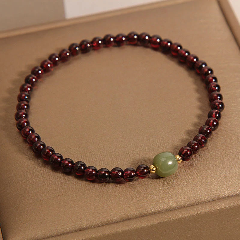 Buddha Stones Natural 3mm Ultra-thin Garnet Hetian Jade Beads Stability Bracelet