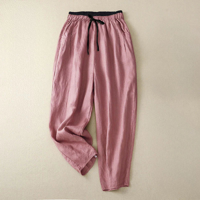 Buddha Stones Commute Color Blocking Design Women's Harem 7-8 Length Pants With Pockets