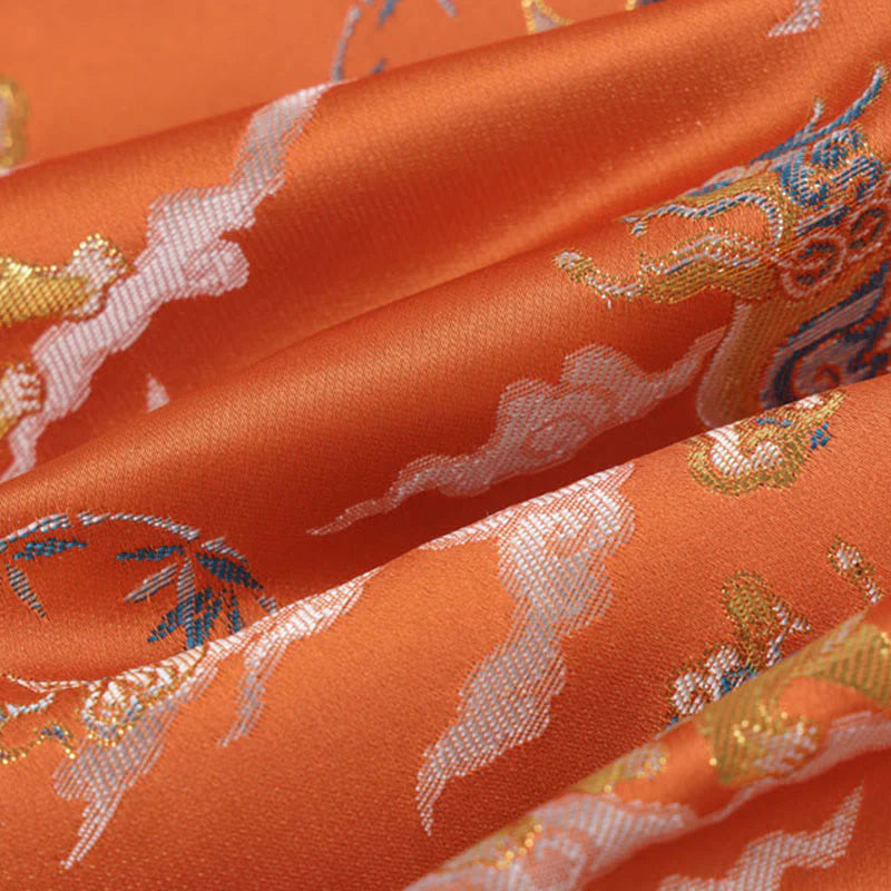 Buddha Stones Orange Kirin Auspicious Clouds Frog-Button Long Sleeve Men's Jacket With Pockets