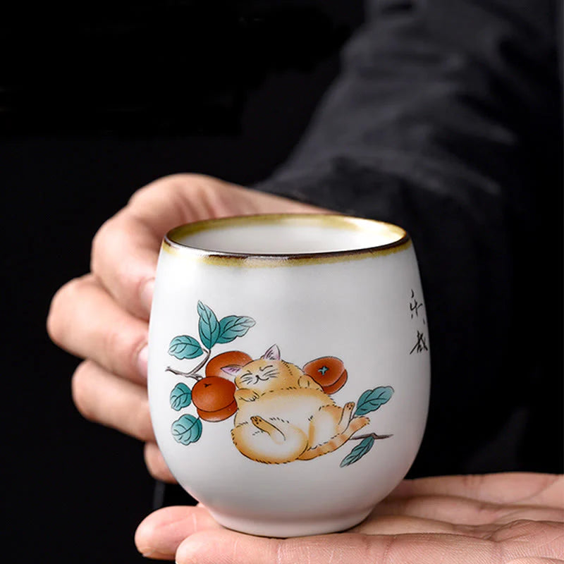 Buddha Stones Cute Lying Cat Branches Teacup Kung Fu Tea Cup