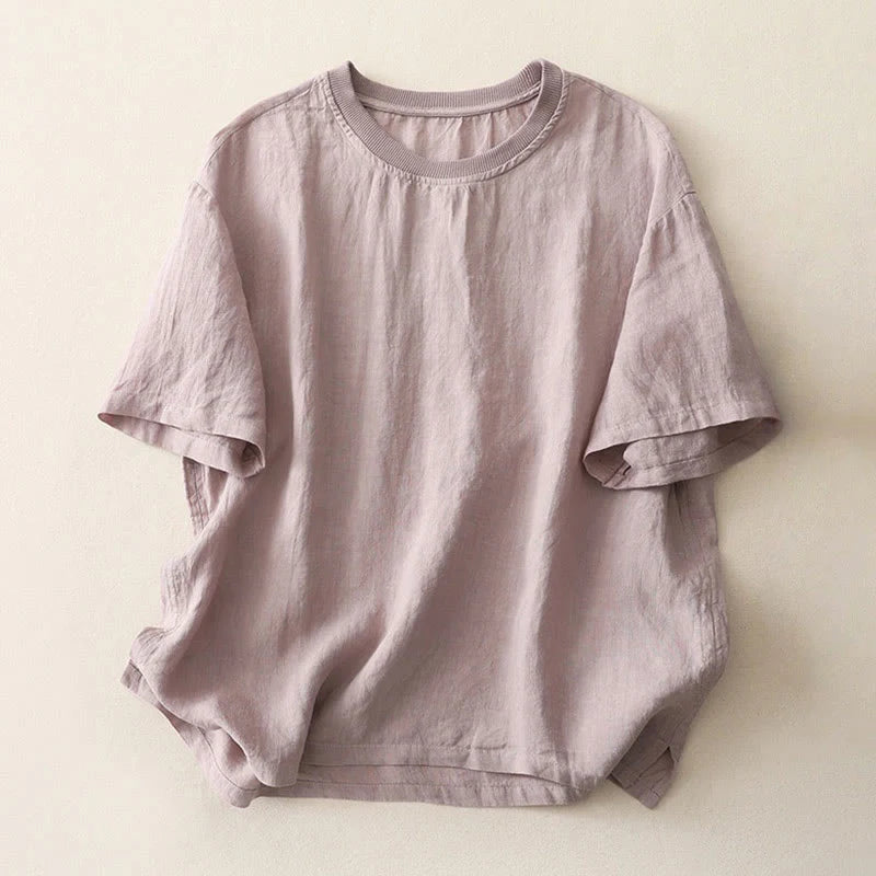 Buddha Stones Plain Threaded Crew Neck Design Women's Polyester Short Sleeves Shirt