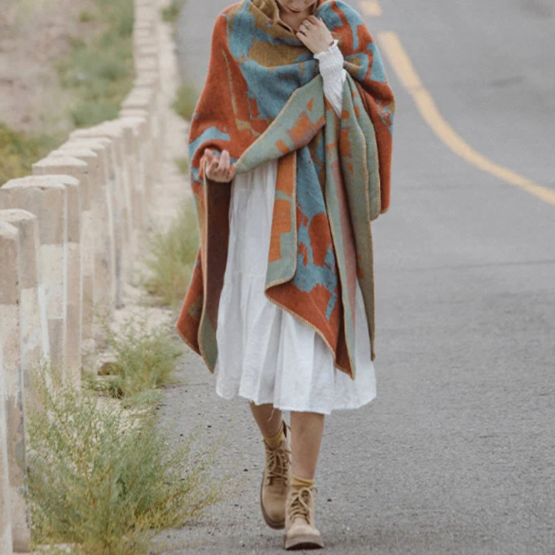Buddha Stones Tibetan Orange Shawl Warm Cloak Scarf