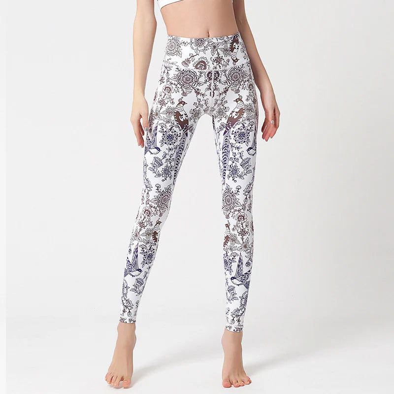 Buddha Stones Flowers Leaves Birds Print Pants Sports Fitness Yoga Leggings Women's Yoga Pants