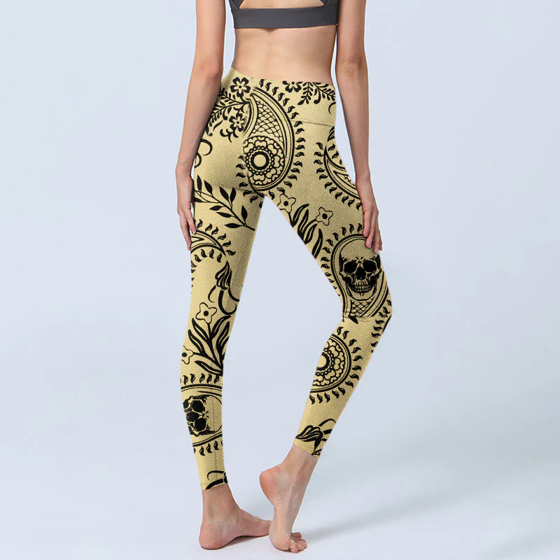 Buddha Stones Paisley Skull Design Gym Leggings Women's Yoga Pants