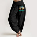 Buddha Stones Namaste Meditating Figure Lotus Pattern Women's Elastic Waist Harem Pure Cotton Pants