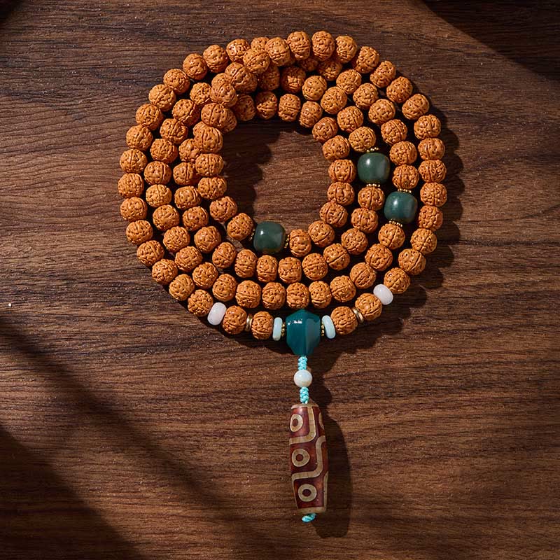 Buddha Stones Tibetan 108 Beads Bodhi Seed Three-eyed Dzi Bead Auspiciousness Mala