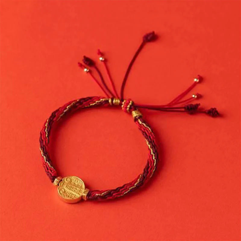 Buddha Stones Five Directions Gods of Wealth Handmade Reincarnation Knot Protection String Braid Bracelet