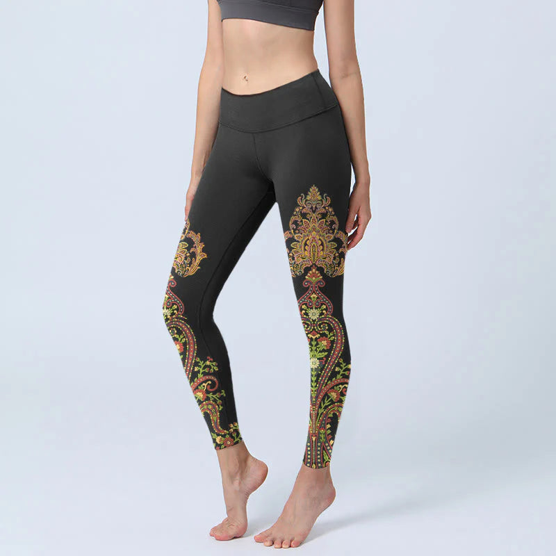 Buddha Stones Multicolor Paisley Floral Print Gym Leggings Women's Yoga Pants