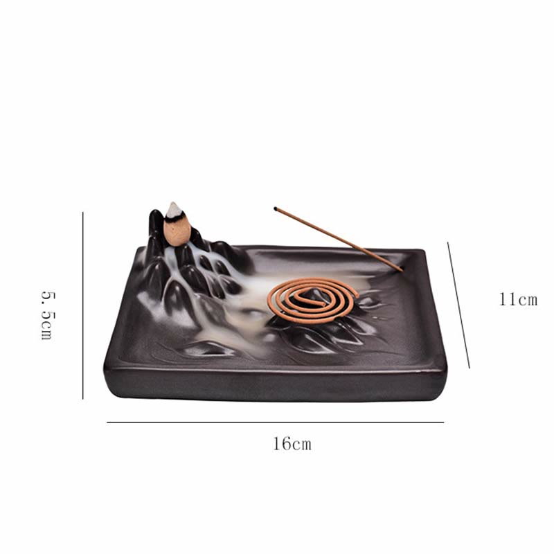 Buddha Stones Mountains Flowing Water Ceramic Blessing Backflow Incense Burner
