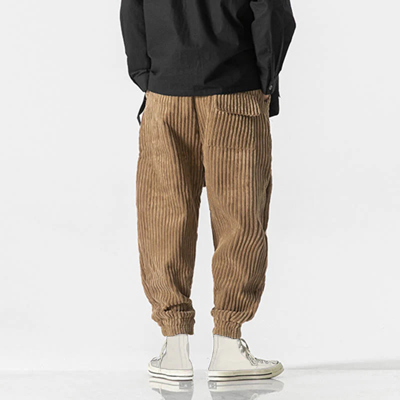 Buddha Stones Winter Solid Color Men's Ankle-Length Corduroy Pants With Pockets