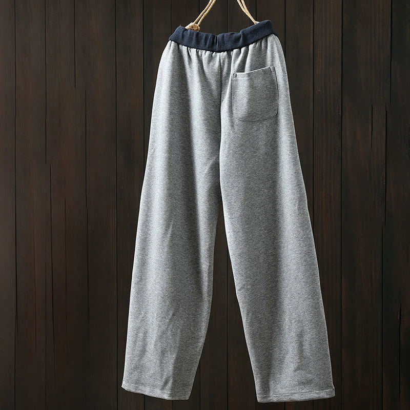 Buddha Stones Fall Solid Color-Blocked Women's Cotton Pants With Pockets