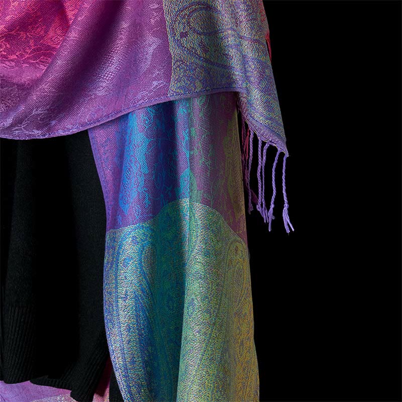 Buddha Stones Spring Colorful Gradient Cashew Flower Pattern Tassel Cozy Scarf Shawl