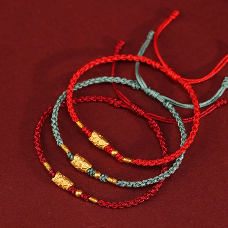 Buddha Stones 999 Gold Luck Protection Koi Fish Handmade Braided String Bracelet