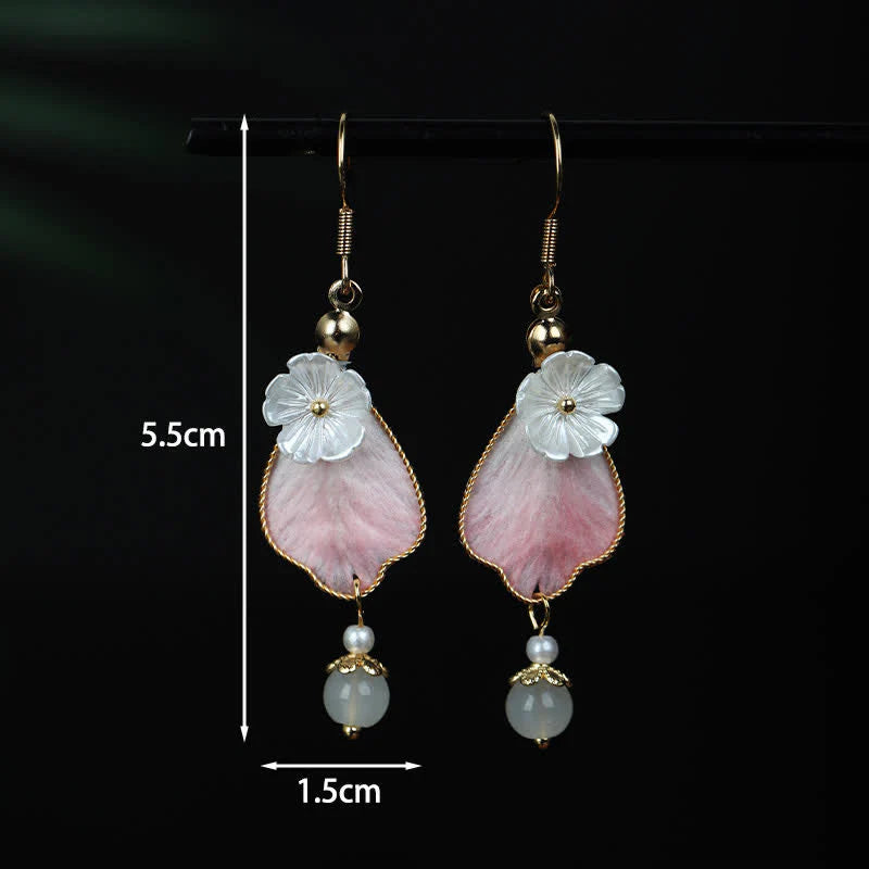 Buddha Stones Handcrafted Silk Art Petal Good Fortune Blessing Dangle Hook Earrings